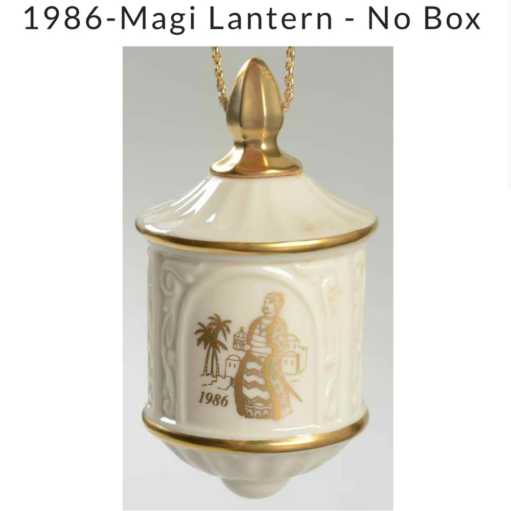 Lenox 1986 magi lantern cream & gold filigree porcelain Christmas ornament